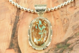 Genuine Boulder Turquoise Sterling Silver Pendant and Necklace Set